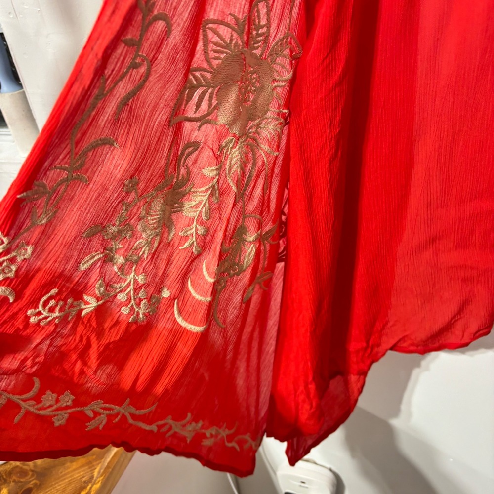 Nectar Clothing Coral Embroidered Kimono Cardigan Duster Open Front Sheer S M - Picture 8 of 11